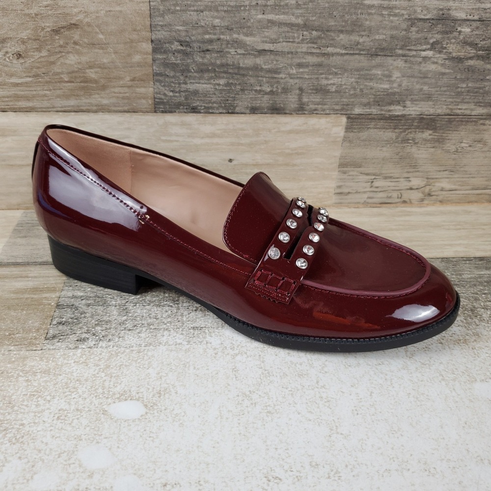 Bandolino Laura Womens Loafer Shoes Sz 9.5 M Dark Red Shiny Rhinestones Slip On